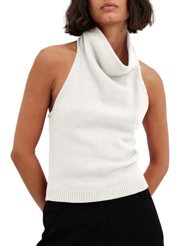 Image of Langwyqu Womens Turtleneck Sweater Vests Sleeveless Knit Halter Tank Tops Sexy Loose Cami Shirts