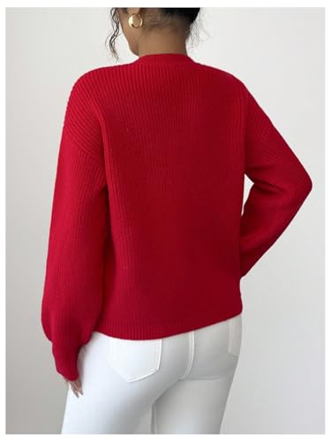 Image of RoseSeek Women's 3D Floral Appliques Crewneck Sweaters Long Sleeve Drop Shoulder Pullovers Elegant Knit Tops