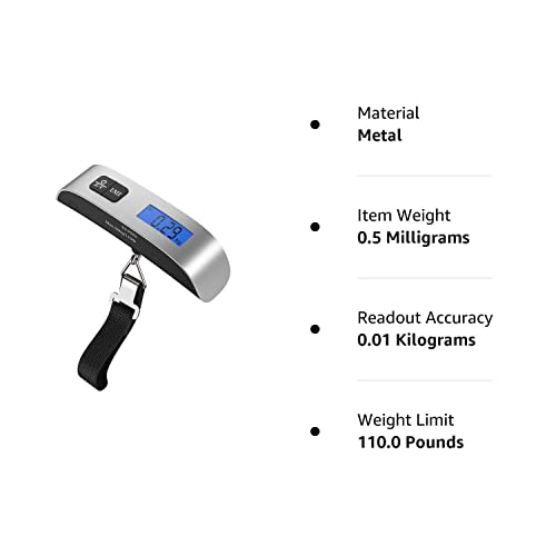 [Backlight Lcd Display Luggage Scale]Dr.meter Ps02 110Lb/50Kg Electronic Balance Digital Postal Luggage Hanging Scale With Rubber Paint Handle,Temperature Sensor, Silver #TOP7