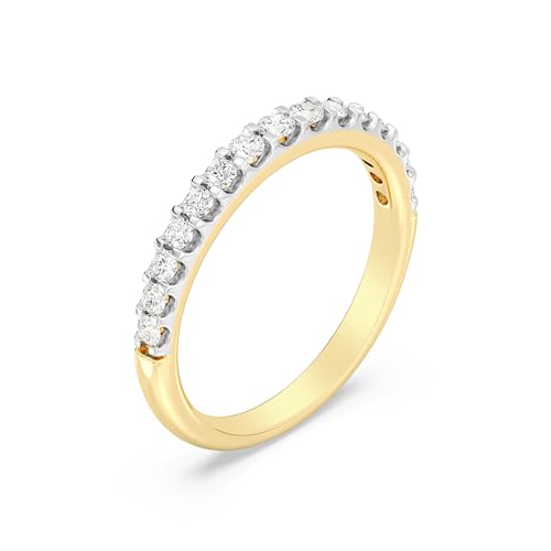 GILDED 925 Sterling Silver & 14K Gold Plated Anniversary Bands for Women in 1/4 ctw or 1/2 ctw Lab Grown Diamond | Anniversary Wedding Band | Promise Rings | Eternity Stackable Rings for Women Size 72