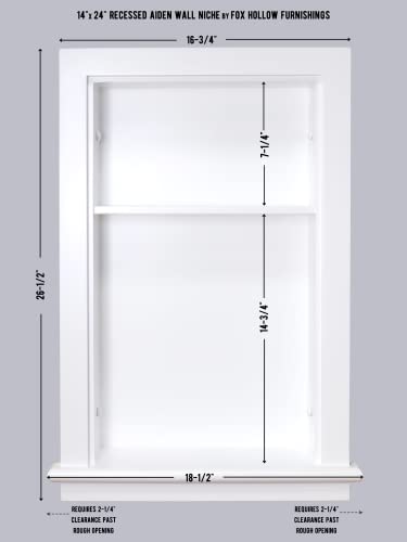 Image of 14x24 Recessed Aiden Wall Niche - Wall Shelf for Storage and Home Decor, 1 Shelf (White W /Plain Back)