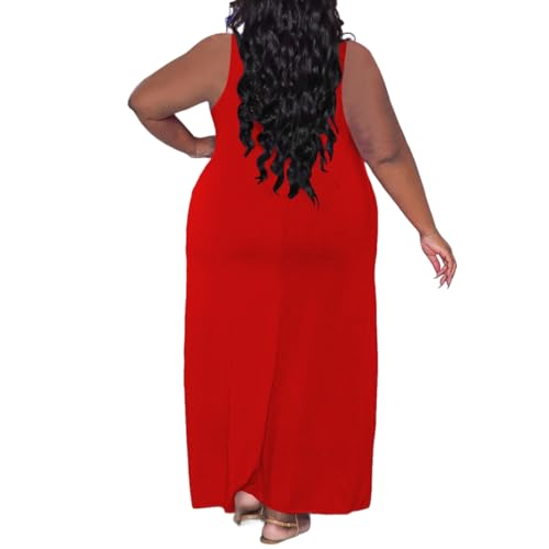 Image of TOPSRANI Womens Plus Size Maxi Dresses for Women Oversize Casual Short Sleeve V Neck Loose Plain Solid Trendy Summer Dress