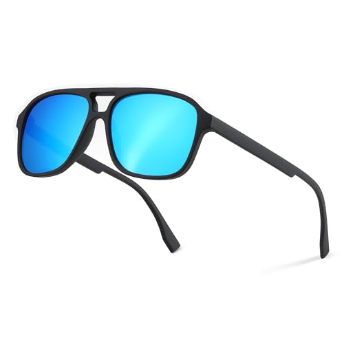 Image of FEISEDY Polarized Aviator Sunglasses for Men Women Lightweight TR Frame Double Bridge Square Pilot Sun Glasses Shades B0120