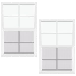 Tandefio 2 Pcs 18”x 27” White Flush Mount Shed Window with Tempered Glass and Screen Household Windows Sliding Windows with Vertical Slider and Screws for Chicken Coop Sheds Barns