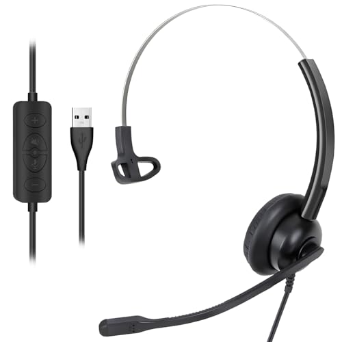 Casque USB avec micro anti-bruit pour ordinateur portable, PC et Mac - Télécommande filaire