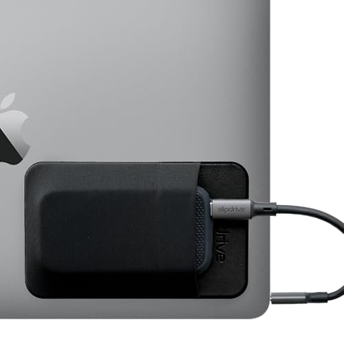 Slipdrive - Portable Hard Drive Sleeve for Laptop - SSD Solid State Drive - Reusable Adhesive - Stick on External Hard Drive Carrying Case - Pocket Pouch (Small Black)