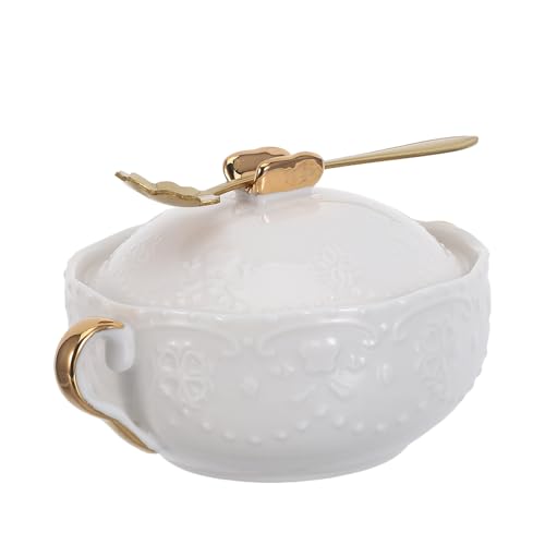 TOYZFRIENDY Soperas De Cerámica Tapa y Borde Dorado, Juego De 2 Piezas Para Sopa y Ensaladas, Aptas Para Comidas Obsequios y Postres