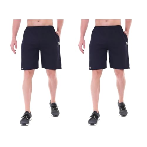 Image of BLUE STAR SHARK Athletic Sports Shorts for Men with Zip Pockets and Elastic Waistband Quick Dry Lightweight Activewear Combo - Pack of 2