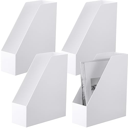 Tticai 4 Pack 12.4x10.83x3.94 Inches Magazine Rack File Folder White Plastic Magazine Holder Desk Organizers and Storage File Organizer for Home Office School Notebook Binder Envelope Desktop Supplies