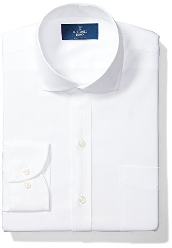 Amazon Brand - Buttoned Down Men's Slim Fit Cutaway Collar Solid Non-Iron Dress Shirt (Pocket), White, 17