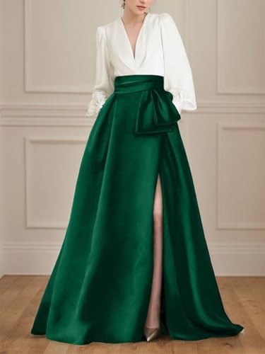 Satin Long Sleeves Prom Dresses for Women Elegant Evening Dress Long A Line Wedding Guest Dress with Pockets3