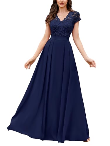 Miusol Women's Elegant Floral Lace Formal V Neck Bridesmaid Party Dress