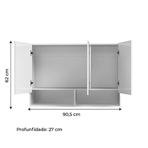 Armario Aereo Milão Cozinha 3 Portas e 2 Nichos Branco