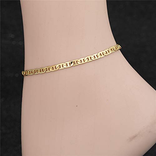Image of kelistom Gold Anklet for Women 14K Gold / 18K Gold /Platinum Plated Flat Mariner Link Chain Ankle Bracelets for Women 9 10 11 inches