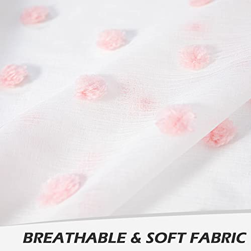 Image of MYSKY HOME Pink Pom Pom Sheer Curtains for Girls Bedroom 54 Inch 2 Panels