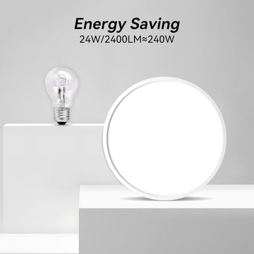 ocioc Lot de 2 plafonniers LED 25.4cm 20W, 5000K, Luminaire de Plafond Rond Ultra Mince pour Bureau, Couloir, Cuisine, Blanc