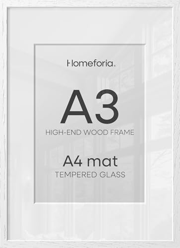 Image of Homeforia A3 White Oak Picture Frame, High-End Wood, A4 Mat, Glass | High End Solid Oak Wood, Tempered Glass, Acid-Free A4 Removable Mat, A3 Edge-to-Edge Display, Wall Kit, Set Of 3