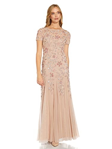 Image of Adrianna Papell Womens Floral Beaded Godet Gown