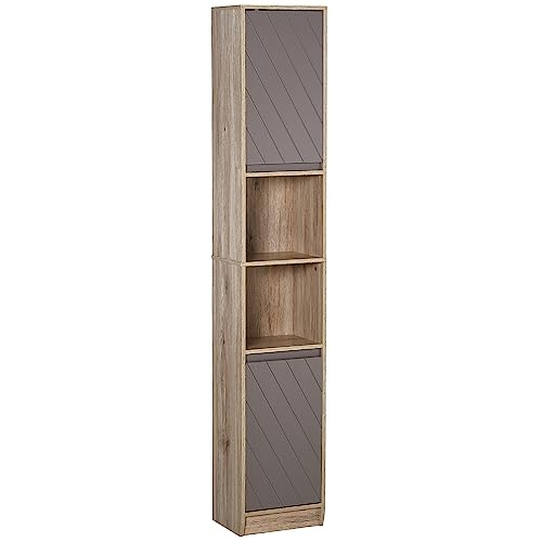 HOMCOM Meuble Colonne Salle de Bain à 6 Niveaux, Meuble de Rangement étroit avec 2 Portes, 2 Compartiments Ouverts et étagère réglable, pour Toilette,...