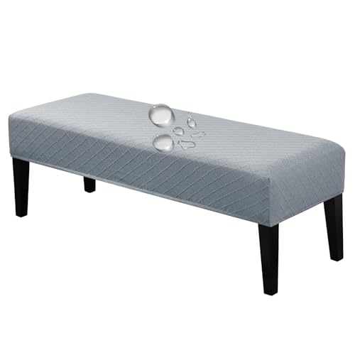 Lebaley Waterproof Dining Bench Cover Stretch Rectangle Bench Seat Protector Slipcover Removable Washable Bench Covers for Kitchen, Dining Room, Living Room, Bedroom(Light Gray)