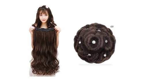 Image of Pack of 2, Stylish Dark Brown Women's Synthetic Curly Hair Extension with Bridal Hair Bun Juda Hair Extension Synthetic Curly (5 Clips Curly Natural Black Brown)