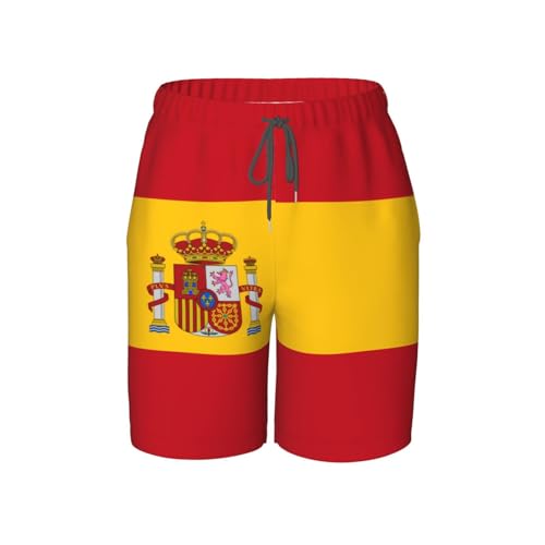 Spanish Flag Youth Beach Pants, Soft and Breathable, with Drawstring Waist, Suitable for Sports and Leisure.