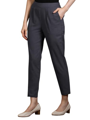 Image of Leriya Fashion Linen Loose Pants for Woman |Linen Trouser for Women | Ankle Length Straight Pant Women | Ladies Loose Pants Woman with Elastic Closure |High Waist Formal Office Trousers