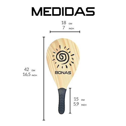 Kit Raquete Frescobol Tenis de Praia BONAS Jogo Com Bola de Borracha Semi Profissional Pinus Resiste