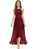Dressystar Damen Abendkleider Elegant für Hochzeit Neckholder Maxi Brautkleid Jugendweihes Festliches Partykleid Dunkelrot S