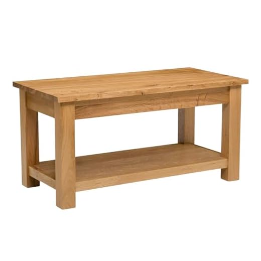 Hallowood Furniture Waverly Oak Large Coffee Table with Lower Storage Shelf, Solid Wooden Centre Table, Light Oak Furniture Piece Ideal for Living Rooms & Lounge Spaces