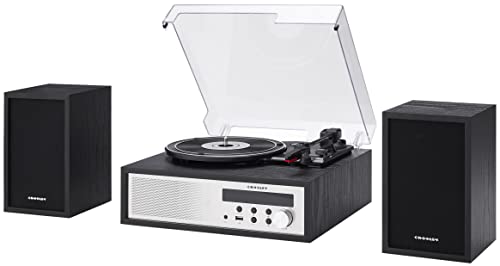 Crosley CR7022A-BK Sloane 3-Speed Bluetooth Turntable and FM Radio Shelf System with Matching Stereo Speakers, Black - Les Beatles, Paul McCartney, John Lennon, RIngo Starr, George Harrison Crosley CR7022A-BK Sloane 3-Speed Bluetooth Turntable and FM Radio Shelf System with Matching Stereo Speakers, Black – Image 6
