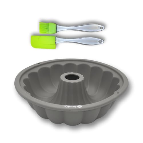 Molde silicona bizcocho para horno y freidora de aire, moldes para cocinar y hornear tartas, bizcocho y dulces, apto para air fryer, incluye una espátula y un pincél de silicona (BIZCOCHO 24cm)