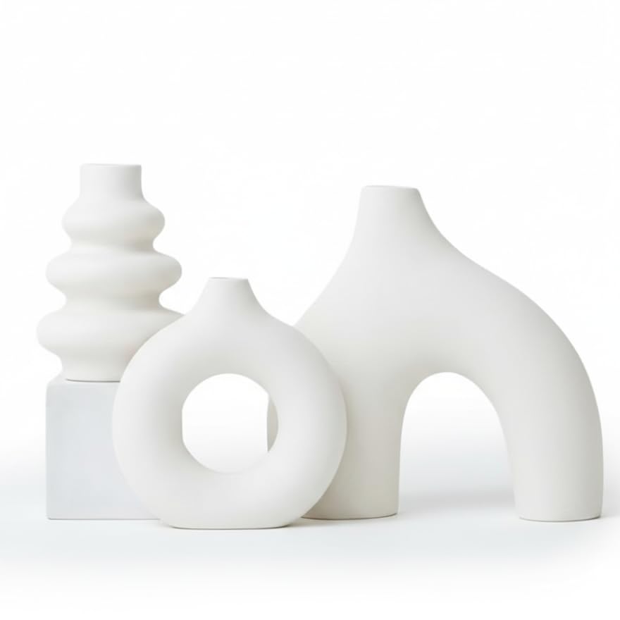 Ceramic Flower Vase Set of 3, White