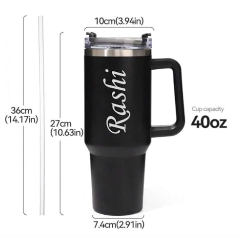 Image of ncgifts Personalized Tumbler Sipper Mug with Handle & Straw Lid | Custom Name & Logo Travel Coffee Mug | Vacuum Insulated 1200ml Stainless Steel Cup for Office, Gym, Travel & Gifting | Black