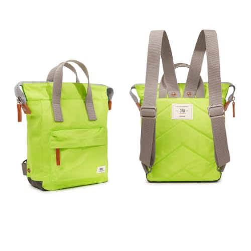 Image of ORI LONDON Small Tote Bag Backpack - Nylon Tote Backpack for Women & Men with Wide Mouth, Chunky Zippers, Multiple Pockets, Adjustable Straps - The Bantry, Lime Backpack, 12.6x9x4