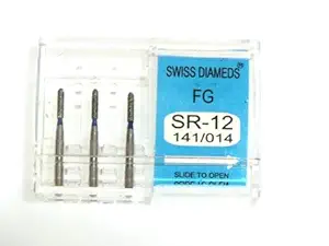 ADDLER DENTAL DIAMOND BUR SR 12 FG AIR ROTOR SWISS DIA PREMIUM BURS. EXCELLENT DIAMOND GRAINS FOR HIGH SPEED ROTOR. PACK OF 3 BURS STRAIGHT ROUND EDGE