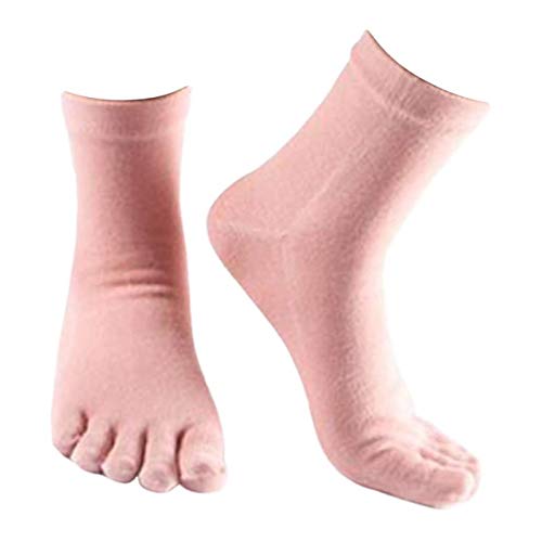 1Pair Comfy Five Toe Socks Cotton High Crew Sock Athletic Solid Socks Pink-image-38