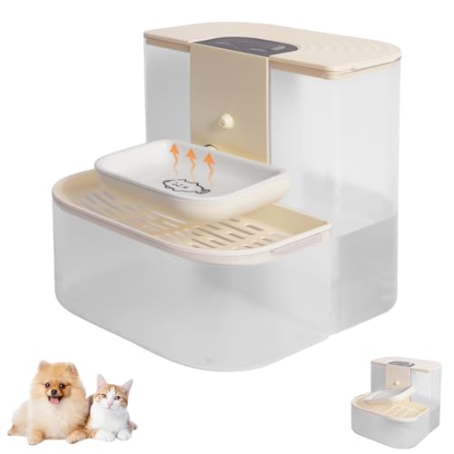 Auveach Fontana per gatti, 4,5 l, silenziosa, senza fili, con temporizzazione e quantità d'acqua, distributore automatico di acqua per gatti/cani (ciotola riscaldante in ceramica bianca crema)