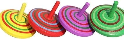 4 Pcs Wooden Classic Colorful Spinning Tops Random Color Developmental Stress Relieve Spinning Tops, Multicoloured, Standard