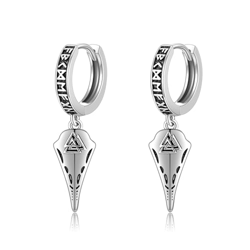 Boucles d'oreilles Viking Runes argent 925 créoles corbeau norvégien anneaux homme