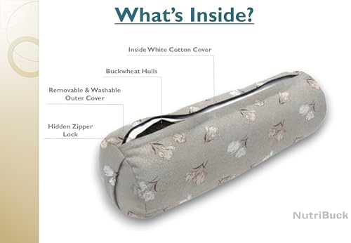 Image of Buckwheat Hulls Round Bolster Pillow | Cotton Material | Reduced Stress on Spine, Neck Pain Relief | Effective Support for Side and Back Sleepers | Urban Beige