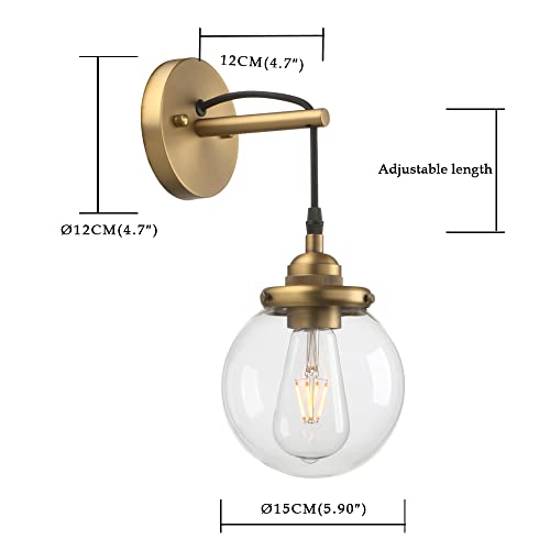 Phansthy Vintage Glass Wall Sconce, Hanging Wire Indoor Wall Lamp, 5.9" Globe Wall Lighting Fixture Adjustable Hanging Cord, Home Decor Art Wall Light Hardwired Farmhouse Wall Sconce (Antique) #TOP7