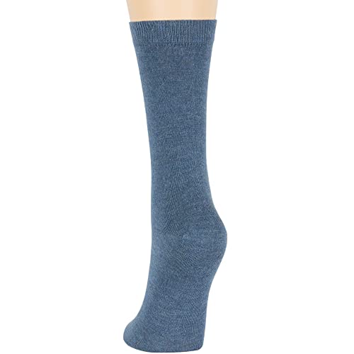 7Bigstars Kingdom Women's Bamboo Dress Socks - 4 Pack Medium - Thin Solid Casual Crew Calf - Sock Size 9-11 Shoe Size 5-9 M Denim Blue #TOP4