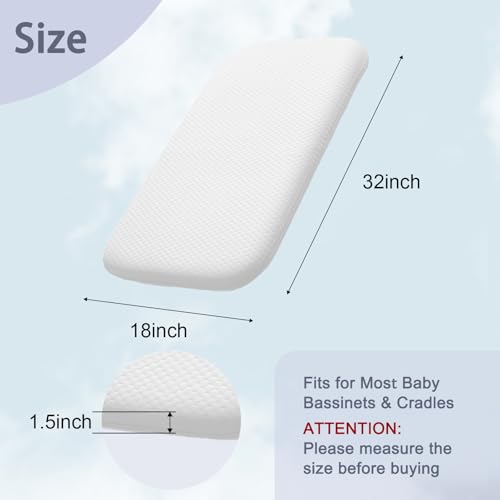 Image of Lisara Baby Bassinet Mattress, 32 x 18 Dual Sided Gel Memory Foam Mattress with Waterproof, Removable and Breathable Ice Silk Cover, Fit for RONBEI Bassinet, Ingenuity Foldaway and Cuddor Bassinet