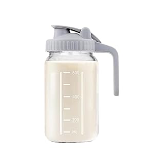 Hniuyun Milk Pitcher Jug, 32oz Airtight Glass Wide Mouth Mason Jar with Pour Spout Lid for Breastmilk, Iced Tea, Cold Brew Coffee, Juice Storage Container (Gray)
