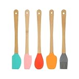 cocina Espátula de silicona grado alimenticio for cocinar mantequilla, multicolor, mini espátula for pastel, crema, aceite, cepillo, mango bambú, herramientas for hornear, multiusos(5Pcs Mix)