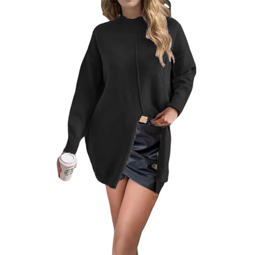 Suéter de punto acanalado oversize con cuello alto para invierno