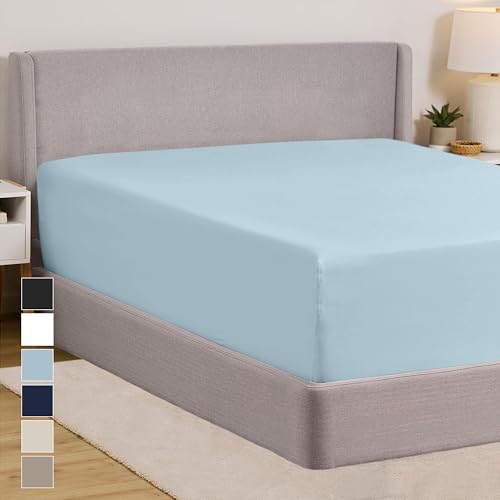 GORILLA GRIP Fitted Sheets, Stay in Place Deep Pocket Bottom Bed Sheets for Mattress, Lightweight Microfiber Sábana, All Around Elastic, Oeko-Tex, Wrinkle and Shrink Resistant, Queen Size Seablue
