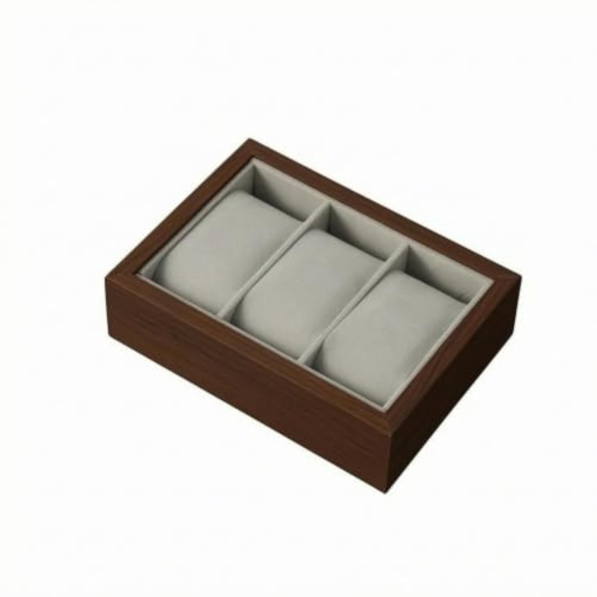 Wood-Grain Wooden Watch Box Open-Top Display, Light Gray, 3 Slots