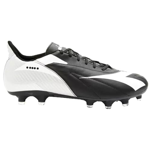Diadora Maximus Elite LT SLP12 Men's Firm Ground Soccer Shoe - Full-Grain Leather, Water-Resistant, Rock-Solid Fit, Ultra-Soft, Ideal for Firm Ground Surfaces (Black/White/Silver, US Footwear Size System, Adult, Men, Numeric, Medium, 9.5)